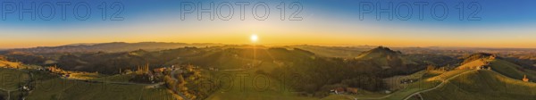 Panorama of Vineyards near Gamlitz Sulztal area south Styria, wine country. Sunny landscape of famous tourist destination