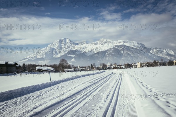 Cross-country skiing slope in Austria, beautiful mountain scenery