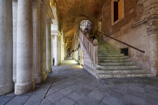 The medieval arcade in Piazza dei Signori. Vicenza, Veneto, Italy, Europe