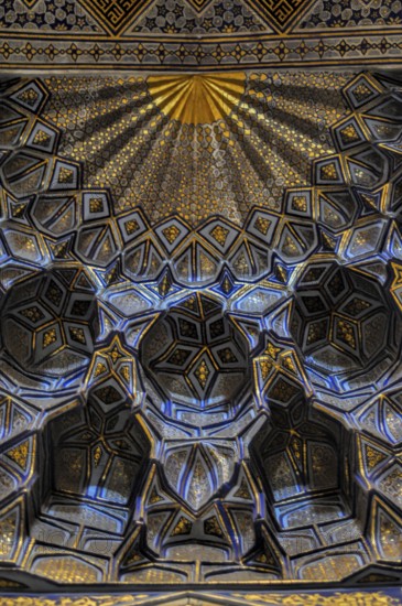 Beautiful artwork on walls of mosque in Samarkand, Uzbekistan, Asia