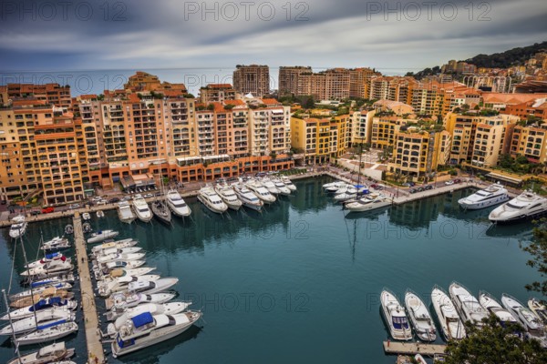 Modern apartment buildings in Monaco at Port de Fontvieille on Mediterranean Sea, southern Europe
