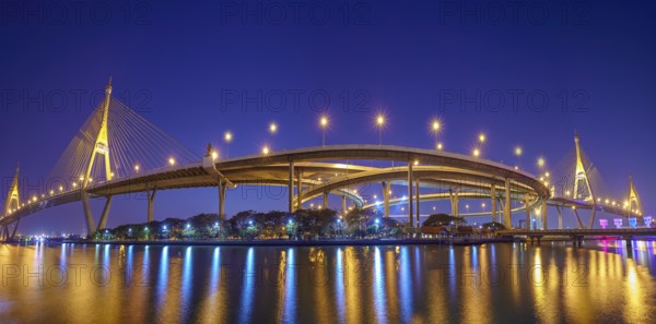 Panorama, The Bhumibol Bridge1 or Industrial Ring Bridge in sunset