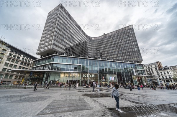 Brussels Old Town, Belgium, 03 08 2019 People shopping at the La Monnaie square, Europe