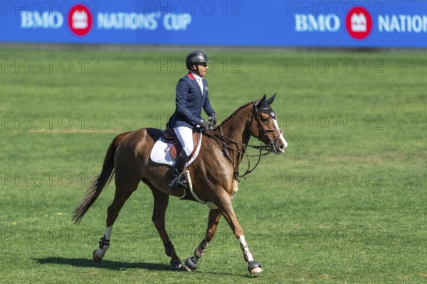 Sameh El Dahan of Great Britain, riding WKD Aimez Moi competes in the BMO Nations Cup during the CSIO Spruce Meadows, Masters, in Calgary, Alberta, Canada, North America