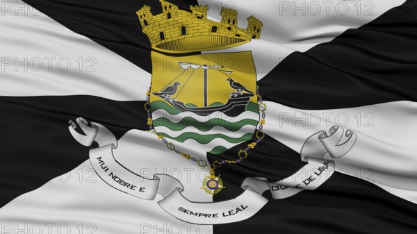 Closeup Lisboa City Flag, Capital City of Portugal, Waving in the Wind