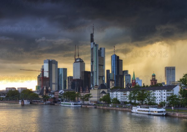 Thunderstorm over the skyline of Frankfurt, Hesse, Germany, Europe