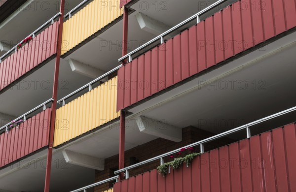 Bollnas city, Gavleborg County, Sweden, 08 04 2019- View over red and yellow residential apartments, Europe