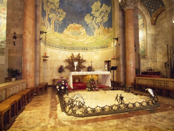 Interior of The Church of All Nations or Basilica of the Agony, Roman Catholic church near the Garden of Gethsemane at the Mount of Olives in Jerusalem, Israel, Asia