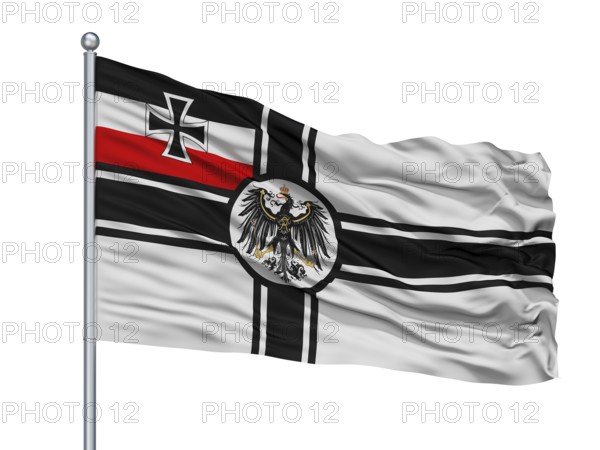 War Ensign Of Germany 1903 1918 Flag On Flagpole, Isolated On White Background