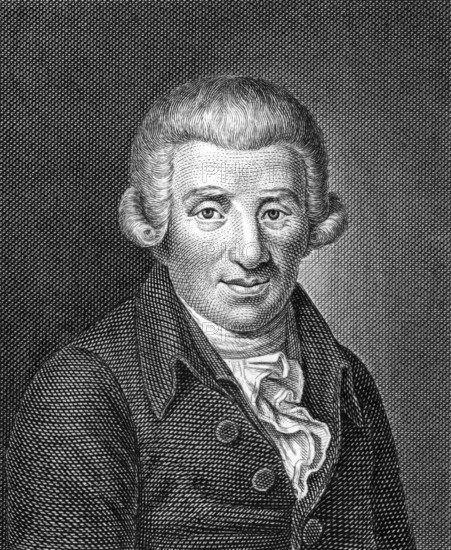 Johann Wilhelm Ludwig Gleim (1719-1803) on engraving from 1859. German poet. Engraved by unknown artist and published in Meyers Konversations-Lexikon, Germany, 1859, Europe