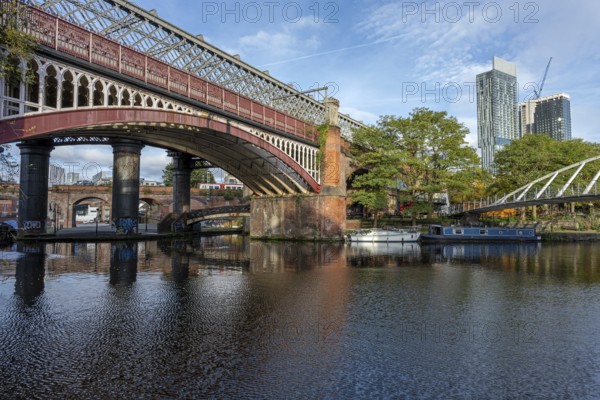 The Castlefield Viaduct, an old railway bridge in Manchester, England, Great Britain