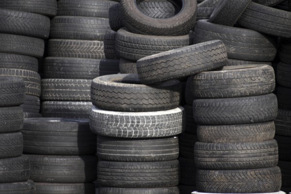 Stack of used tyres