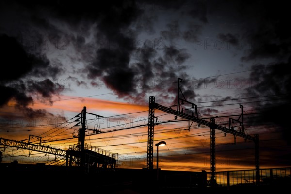 Telephone pole silhouette and sunset. Shooting Location: Sendai, Miyagi Prefecture