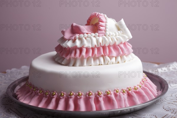Birthday cake with mastic and little baby in bed