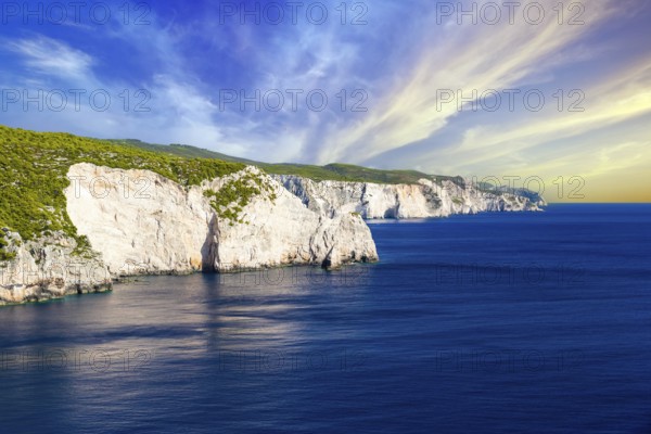 View of the rocky coast from the island of Zakynthos, Zakynthos, Greece, Europe