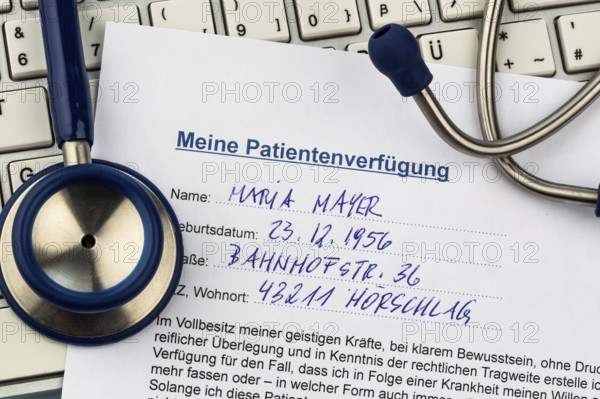 A living will in German. Instructions for the doctor or hospital in the event of a terminal illness