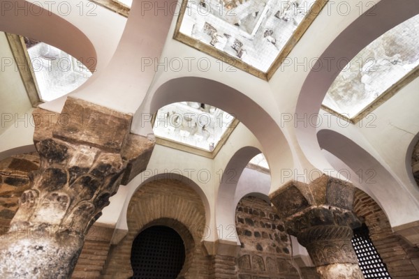 Toledo, Spain, December 16, 2018: Interior of the Mosque of Cristo de la Luz, Toledo, Castilla la Mancha, Spain, Europe