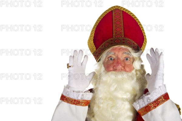 Portrait of the very surprised Dutch Sinterklaas isolated over white