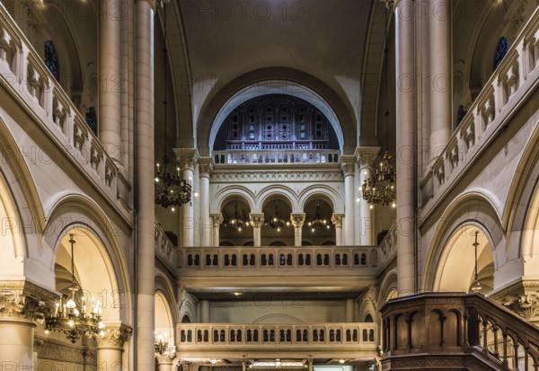Brussels city center, Belgium, 02 16 2019: Interior design of the Jewish Great Synagogue of Europe, Europe
