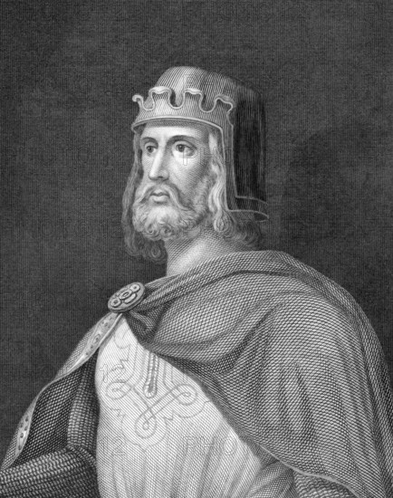 Henry the Fowler (876-936) on engraving from 1859. German king. Engraved by C.Deucker and published in Meyers Konversations-Lexikon, Germany, 1859, Europe