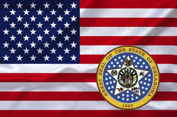 The flag of the USA with the coat of arms of Oklahoma, Studio
