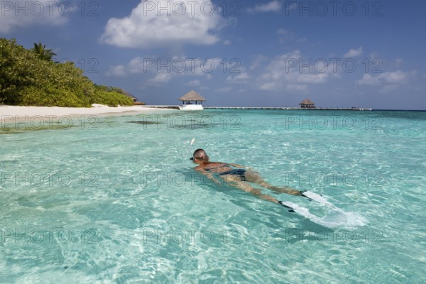 Snorkelling in Eriyadu lagoon, North Male Atoll, Maldives, Asia