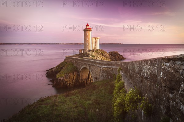Lighthouse Phare du Petit Minou at sunset, Brittany, France, Europe