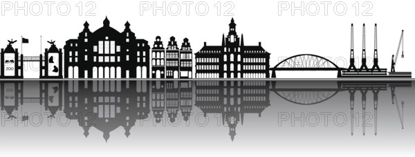 Illustration drawing from Antwerp skyline with station zoo and industry