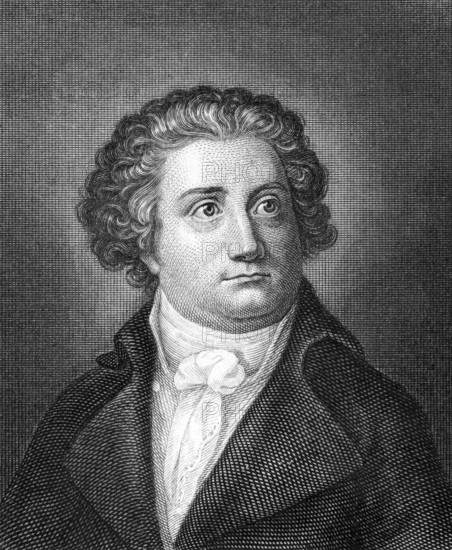 August Wilhelm Iffland (1759-1814) on engraving from 1859. German actor and dramatic author. Engraved by unknown artist and published in Meyers Konversations-Lexikon, Germany, 1859, Europe