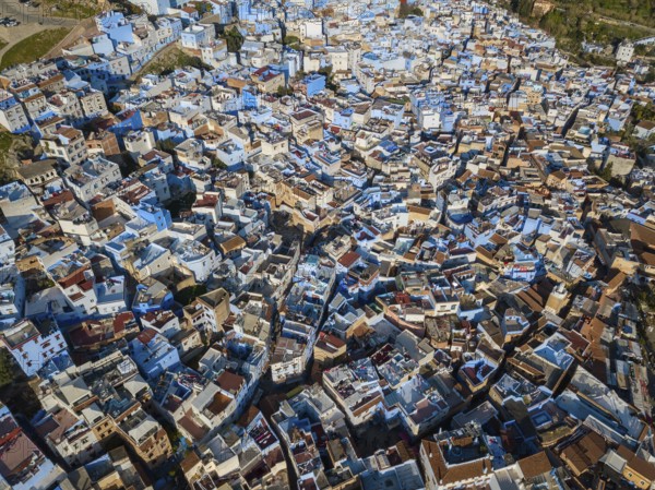 Aerial view of famous Medina blue old city Chefchaouen, Morocco, Africa