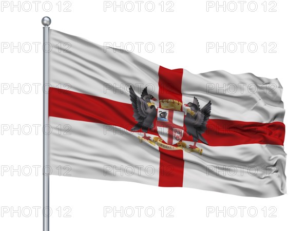 Perth City Flag On Flagpole, Country Australia, Isolated On White Background