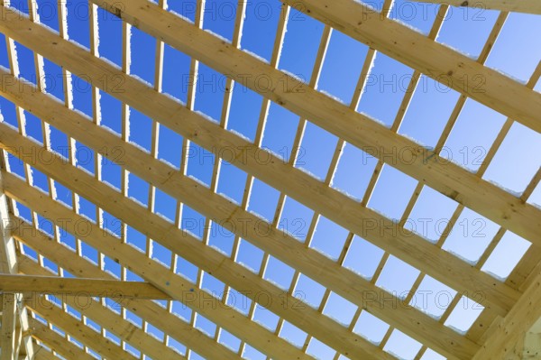 Roof construction made of wood, symbolic photo for home ownership, house construction and house financing Austria