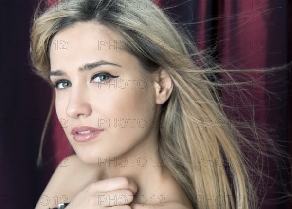 Portrait of the beautiful blonde with flying hair, ST. Petersburg, Russia, Europe