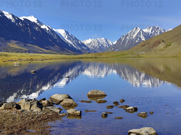 Mountain landscape with lake in Altay, Russia, Europe