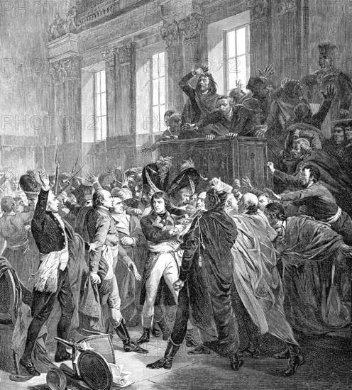 General Bonaparte during the coup d'état of 18 Brumaire in Saint-Cloud, General Bonaparte vor dem Rat der Fünfhundert in Saint Cloud am 10. November 1799