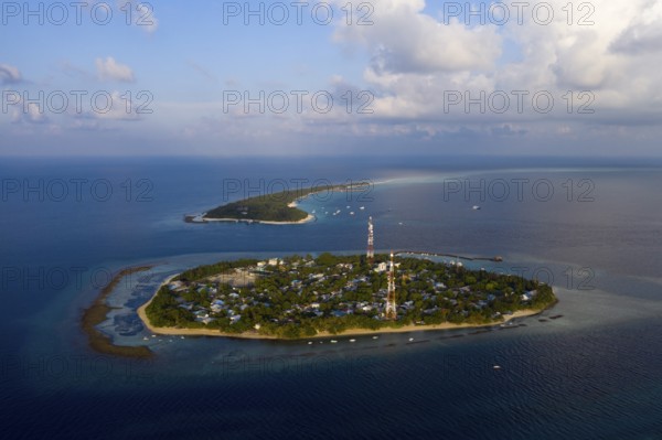 Inhabited Island Rasdhoo and Tourist Island Kuramathi, Rasdhoo Atoll, Indian Ocean, Maldives, Asia