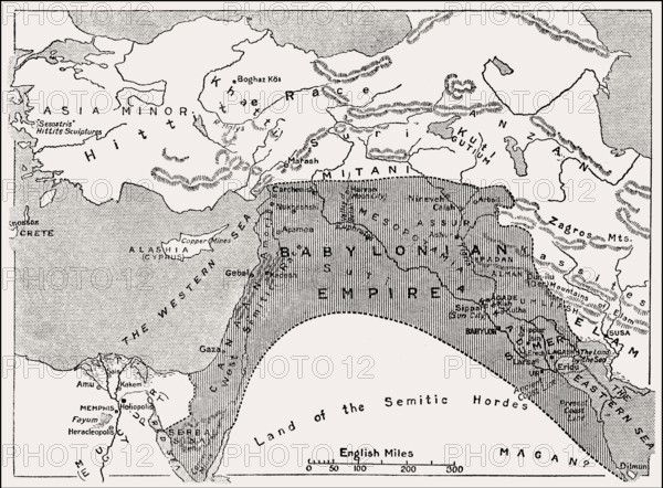 Map of the Babylonian Empire, cradle of civilization, 25th century BC