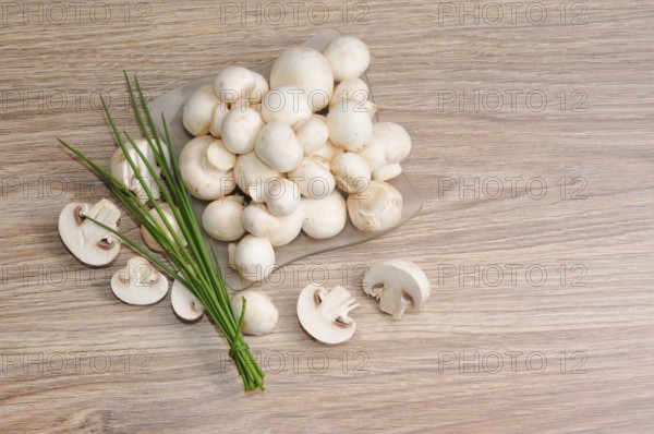 Fresh raw mushrooms with chives, Fresh raw mushrooms with chives