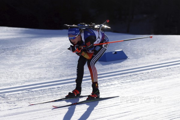 Franziska Preuß (SC Haag) on the downhill course at the IBU Biathlon World Championships Lenzerheide 2025, Lenzerheide, Switzerland / SUI / CH