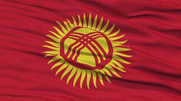 Closeup Kyrgyzstan Flag, Waving in the Wind, High Resolution
