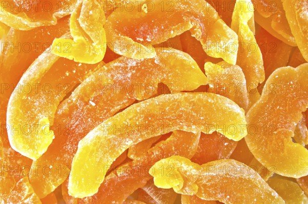 Texture of dried candied melon slices