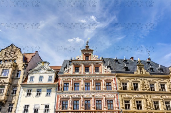 Houses in Renaissance architecture style in the historic city center of Erfurt, Germany, Europe