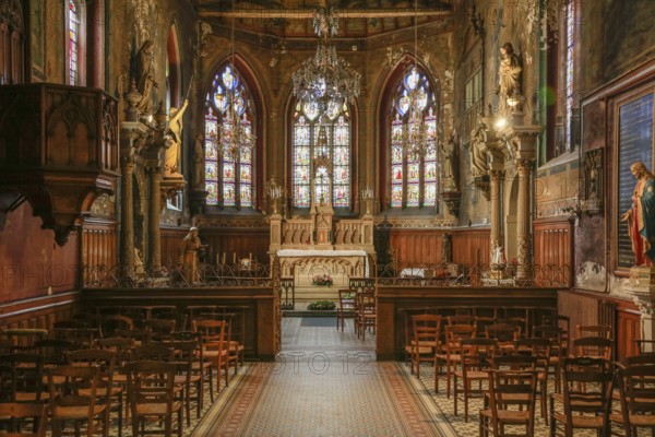 Chapel with painted wooden ceiling, monastery of the former Saint-Francois-et-Sainte-Claire convent, Mortagne-au-Perche, Orne department, Normandy region, France, Europe