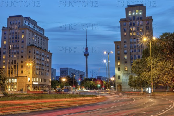 Strausberger Platz in Berlin with its Stalinist architecture at dusk