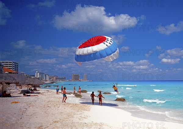 Parasailing on the beach in Cancun, Mexico, Central America
