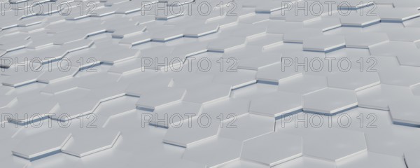 A grey bright hexagon tiles background. 3D illustration