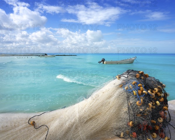 Holbox tropical Island fishing nets in Quintana Roo of Mexico