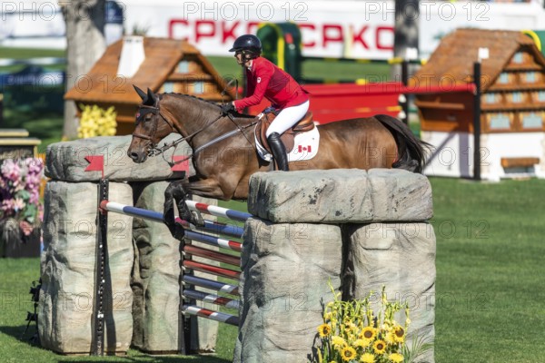 Calgary, Canada, Sept., 7, 2024. Amy Millar of Canada, riding Truman compete in the BMO Nations Cup during the CSIO Spruce Meadows, Masters, presented by Rolex, North America