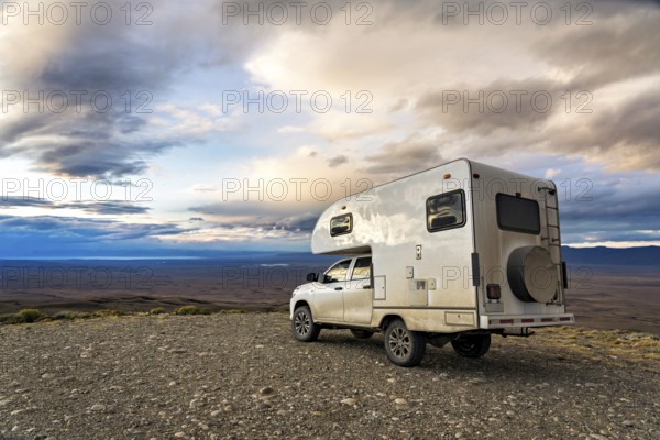A pickup camper near Los Glaciares National Park in Patagonia, El Calafate, Santa Cruz, Argentina, South America