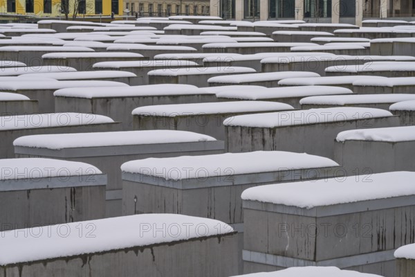 Winter, snow, Holocaust Memorial, Field of Stelae, Mitte, Berlin, Germany, Europe